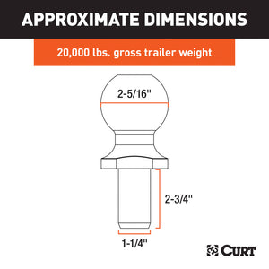 Curt 2-5/16in Trailer Ball (1-1/4in x 2-3/4in Shank 20000lbs Chrome)