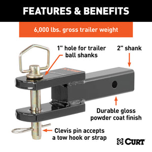 Curt Clevis Pin Ball Mount w/1in Diameter Pin (2in Shank 6000lbs)