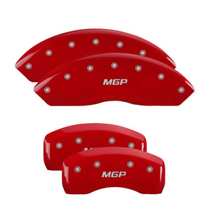 MGP 4 Caliper Covers Engraved Front Escalade Engraved Rear EXT Red finish silver ch