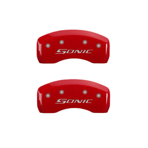 MGP 4 Caliper Covers Engraved Front & Rear Sonic Red finish silver ch