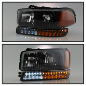 xTune GMC Sierra 99-06 /Yukon 00-06 Headlights & LED Bumper Lights - Black HD-JH-GS99-LED-SET-BK