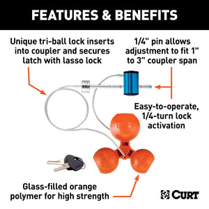 Curt Universal Tri-Ball Trailer Coupler Lock Fits 1-7/8in / 2in / 2-5/16in