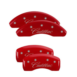 MGP 4 Caliper Covers Engraved Front & Rear Cursive/Cadillac Red finish silver ch