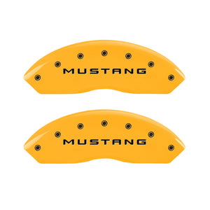 MGP 4 Caliper Covers Engraved Front Mustang Engraved Rear Bar & Pony Yellow finish black ch