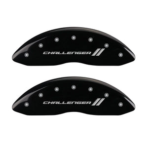 MGP 4 Caliper Covers Engraved Front & Rear With stripes/Challenger Black finish silver ch