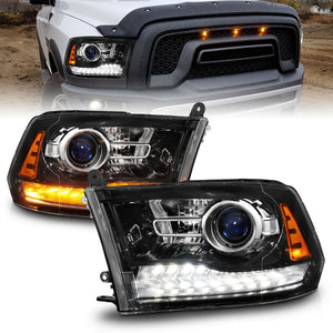Anzo 09-18 Dodge 1500-3500 LED Plank Style Headlights w/Switchback+Sequential Hyper Black (OE Style)