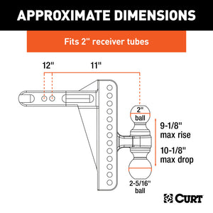 Curt Adjustable Channel Mount w/Dual Ball (2in Shank 14000lbs 10-1/8in Drop)