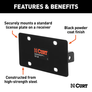 Curt Hitch-Mounted License Plate Holder (Fits 2in Receiver)