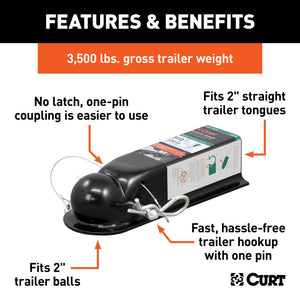 Curt QuickPin No-Latch 2in Trailer Coupler (2in Channel - 3500 lbs)