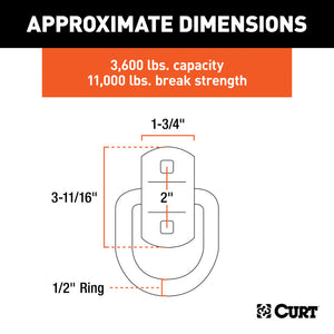 Curt 3in x 3in Surface-Mounted Tie-Down D-Ring (3600lbs Yellow Zinc)