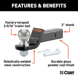 Curt Loaded Ball Mount w/2-5/16in Ball (2in Shank 7500lbs 2in Drop)