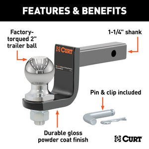 Curt Towing Starter Kit w/2in Ball (1-1/4in Shank 3500lbs 3-1/4in Drop)