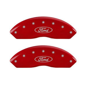 MGP 4 Caliper Covers Engraved Front & Rear Oval logo/Ford Red finish silver ch