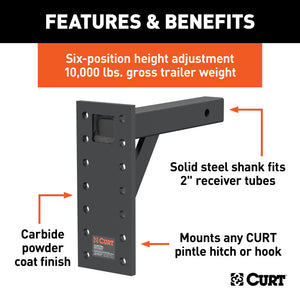 Curt Adjustable Pintle Mount (2in Shank 10000lbs 13in High 12in Long)