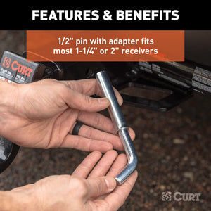 Curt 1/2in Swivel Hitch Pin w/5/8in Adapter (1-1/4in or 2in Receiver Zinc Packaged)