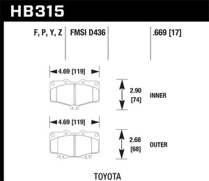 Hawk 95-98 Toyota Tacoma HPS 5.0 Front Brake Pads