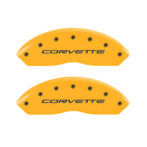 MGP 4 Caliper Covers Engraved Front C5/Corvette Engraved Rear C5/Z06 Yellow finish black ch