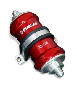 Fuelab 848 In-Line Fuel Filter Standard -6AN In/Out 100 Micron Stainless w/Check Valve - Red