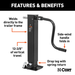 Curt Direct-Weld Square Jack w/Side Handle (12000lbs 12-1/2in Travel)