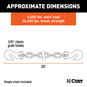 Curt 20ft Transport Binder Safety Chain w/2 Clevis Hooks (26400lbs Yellow Zinc)