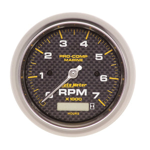Autometer Marine Carbon Fiber Ultra-Lite 3-3/8in 7K RPM w/Hourmeter Tachometer Gauge
