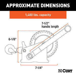 Curt Hand Winch w/20ft Strap (1400lbs 7-1/2in Handle)