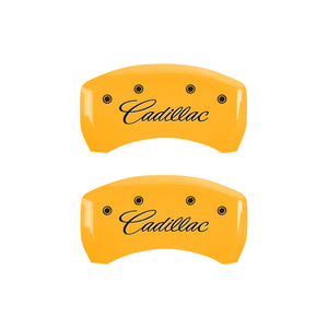 MGP 4 Caliper Covers Engraved F & R Cursive/Cadillac Yellow Finish Black Char 2017 Cadillac XT5