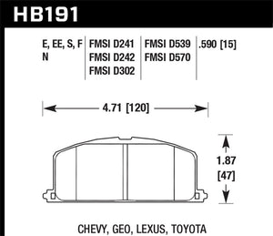 Hawk 86-88 Chevy Nova / 90-92 Geo Prizm GSI / 90-92 Prizm LSI / Toyota (Various) Race Front Brake Pa