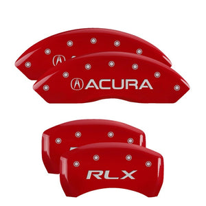 MGP 4 Caliper Covers Engraved Front Acura Engraved Rear RLX Red finish silver ch