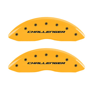 MGP 4 Caliper Covers Engrvd Front Block/Challenger Engrvd Rear Vintage Style/RT Yellow fnsh Blk ch