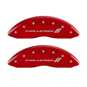 MGP 4 Caliper Covers Engraved Front & Rear With stripes/Challenger Red finish silver ch