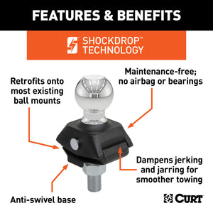 Curt RockerBall 2in Cushion Hitch Trailer Ball (3/4in x 2-1/8in Shank 3500lbs Chrome)