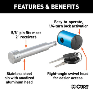 Curt 5/8in Hitch Lock (2in Receiver Right-Angle Stainless)