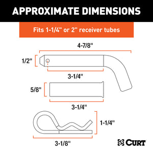 Curt 1/2in Hitch Pin w/5/8in Adapter (1-1/4in or 2in Receiver Zinc Packaged)