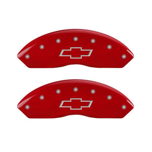 MGP 4 Caliper Covers Engraved Front & Rear Bowtie Red Finish Silver Char 2014 Chevrolet Express 2500