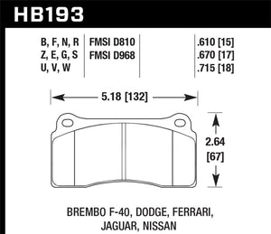 Hawk DTC-80 03-06 / 08-09 Dodge Viper / 88-92 Ferrari F40 / 95-97 F50 Race Brembo Brake Pads