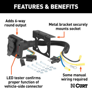 Curt Dual-Output Electrical Adapter w/Tester (Adds 6-Way Round to 4-Way Flat)