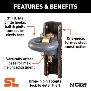Curt SecureLatch Lunette Ring & Channel (40000 lbs 3in I.D. 11-3/4in Channel Height)