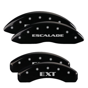 MGP 4 Caliper Covers Engraved Front Escalade Engraved Rear EXT Black finish silver ch