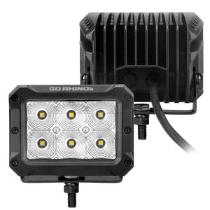 Go Rhino Xplor Bright Series Rectangle LED Flood Light Kit (Surface/Thread Std Mnt) 4x3 - Blk (Pair)