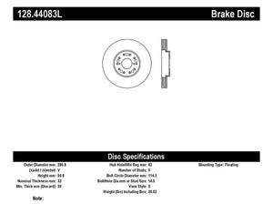 StopTech 93-05 Lexus GS 300/350/400/430/450H / 00-05 IS250/300/350 Front Left Drilled Rotor