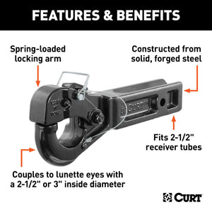 Curt Receiver-Mount Pintle Hook (2-1/2in Shank 20000lbs 2-1/2in Lunette Eyes)