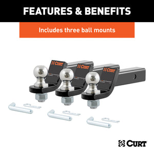 Curt Loaded Ball Mounts w/2in Balls (2in Shank 7500lbs 2in Drop 3-Pack)