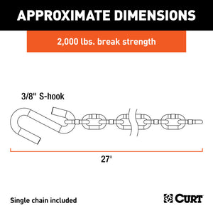 Curt 27in Safety Chain w/1 S-Hook (2000lbs Clear Zinc)