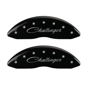 MGP 4 Caliper Covers Engraved Front Cursive/Challenger Engraved Rear RT Black finish silver ch