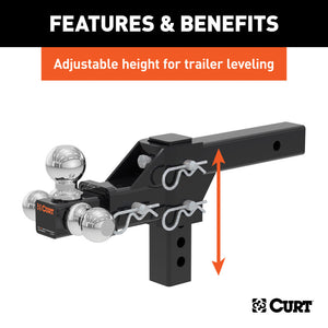 Curt Adjustable Tri-Ball Mount (2in Shank 1-7/8in 2in & 2-5/16in Balls)