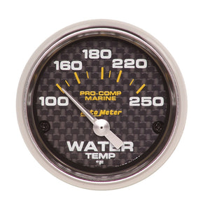 Autometer Marine Carbon Fiber Ultra-Lite 2-1/16in 100-250 Degrees Electric Water Temperature Gauge