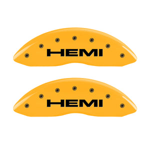 MGP 4 Caliper Covers Engraved Front & Rear Hemi Yellow finish black ch