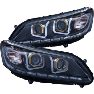 ANZO 2013-2015 Honda Accord Projector Headlights w/ U-Bar Black