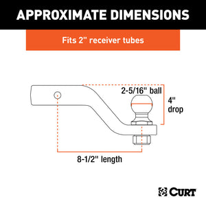 Curt Loaded Forged Ball Mount w/2-5/16in Ball (2in Shank 15000lbs 4in Drop)